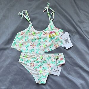 Hurley | Kids Bikini - White with Pink and Green Palm Design